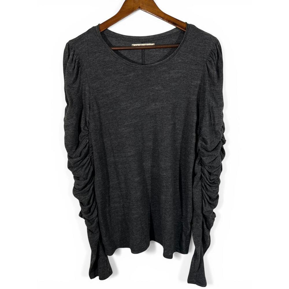 Free People We The Free Natasha Top XL Gray Slub Knit Ruched Long Sleeve Boho - Picture 3 of 12